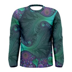 Ocean Green Sea Blue Fractal Art Men s Long Sleeve Tee by Pakrebo