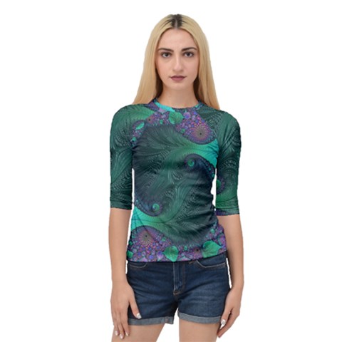 Ocean Green Sea Blue Fractal Art Quarter Sleeve Raglan Tee by Pakrebo