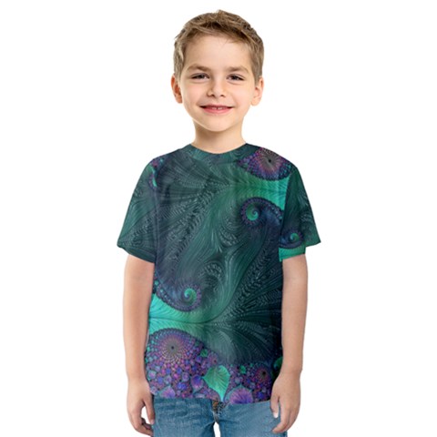 Ocean Green Sea Blue Fractal Art Kids  Sport Mesh Tee by Pakrebo