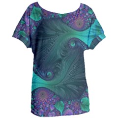 Ocean Green Sea Blue Fractal Art Women s Oversized Tee by Pakrebo