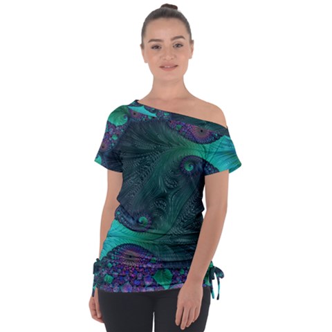 Ocean Green Sea Blue Fractal Art Tie-up Tee by Pakrebo