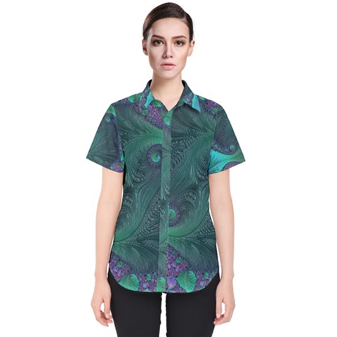 Ocean Green Sea Blue Fractal Art Women s Short Sleeve Shirt by Pakrebo