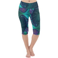 Ocean Green Sea Blue Fractal Art Lightweight Velour Cropped Yoga Leggings by Pakrebo