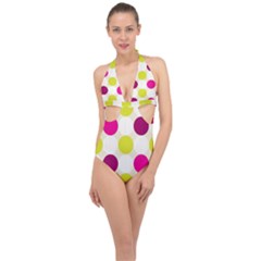 Polka Dots Spots Pattern Seamless Halter Front Plunge Swimsuit by Pakrebo