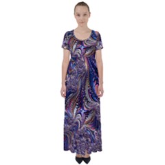 Fractal Artwork Pattern Digital High Waist Short Sleeve Maxi Dress