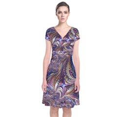 Fractal Artwork Pattern Digital Short Sleeve Front Wrap Dress