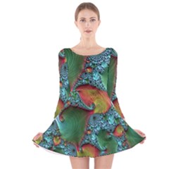 Fractal Art Colorful Pattern Long Sleeve Velvet Skater Dress