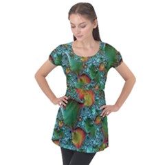 Fractal Art Colorful Pattern Puff Sleeve Tunic Top
