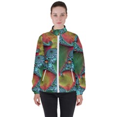 Fractal Art Colorful Pattern High Neck Windbreaker (women) by Pakrebo