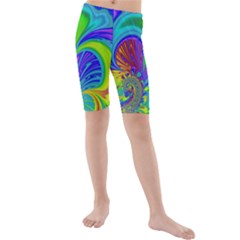 Fractal Neon Art Artwork Fantasy Kids  Mid Length Swim Shorts