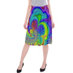 Fractal Neon Art Artwork Fantasy Midi Beach Skirt