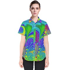 Fractal Neon Art Artwork Fantasy Women s Short Sleeve Shirt