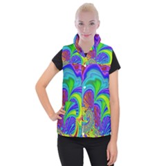 Fractal Neon Art Artwork Fantasy Women s Button Up Vest by Pakrebo