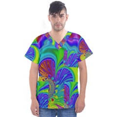 Fractal Neon Art Artwork Fantasy Men s V-Neck Scrub Top