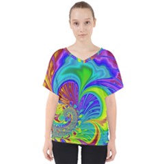 Fractal Neon Art Artwork Fantasy V-Neck Dolman Drape Top