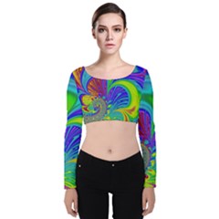 Fractal Neon Art Artwork Fantasy Velvet Long Sleeve Crop Top