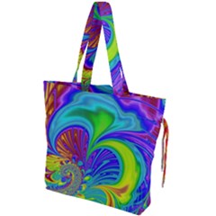 Fractal Neon Art Artwork Fantasy Drawstring Tote Bag by Pakrebo