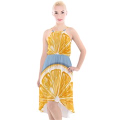 Pop Art Orange  High-low Halter Chiffon Dress  by Valentinaart