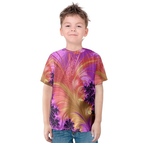 Fractal Puffy Feather Art Artwork Kids  Cotton Tee by Pakrebo