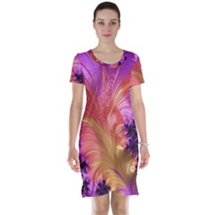 Fractal Puffy Feather Art Artwork Short Sleeve Nightdress