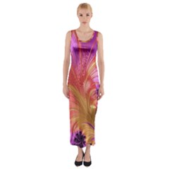 Fractal Puffy Feather Art Artwork Fitted Maxi Dress