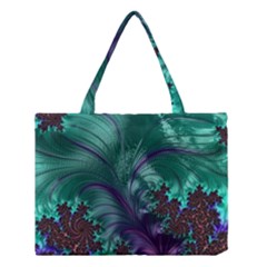 Fractal Turquoise Feather Swirl Medium Tote Bag by Pakrebo