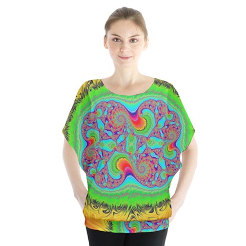 Fractal Art Design Fantasy Light Batwing Chiffon Blouse by Pakrebo