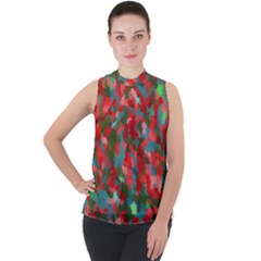 Redness Mock Neck Chiffon Sleeveless Top by artifiart