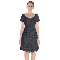 Diagonal Square Black Background Short Sleeve Bardot Dress by Pakrebo