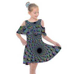 Fractal Rainbow Art Artwork Design Kids  Shoulder Cutout Chiffon Dress by Pakrebo