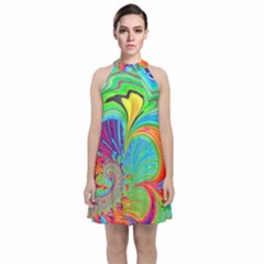 Fractal Art Psychedelic Fantasy Velvet Halter Neckline Dress 