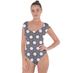 Geometric Floral Curved Shape Motif Short Sleeve Leotard  by Pakrebo