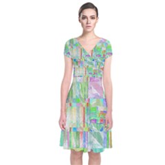 Pastel Quilt Background Texture Short Sleeve Front Wrap Dress