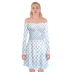 Square Pattern Geometric Blue Off Shoulder Skater Dress by Pakrebo