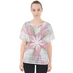 Pink Blue Flower Blossom Rose V-neck Dolman Drape Top by Pakrebo