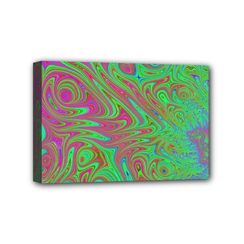 Fractal Art Neon Green Pink Mini Canvas 6  X 4  (stretched) by Pakrebo