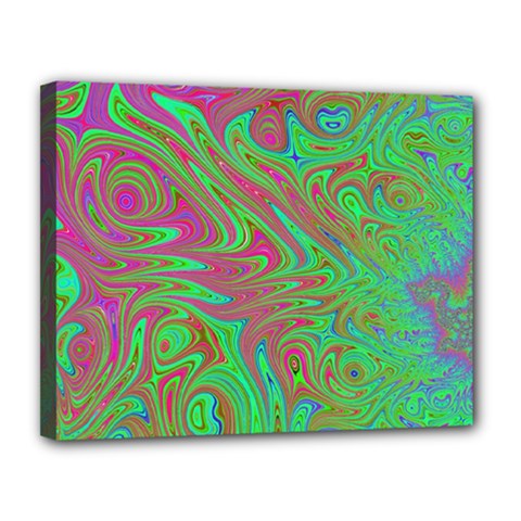 Fractal Art Neon Green Pink Canvas 14  X 11  (stretched) by Pakrebo