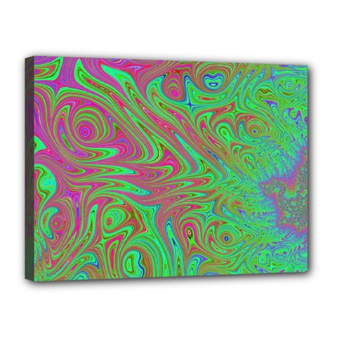 Fractal Art Neon Green Pink Canvas 16  X 12  (stretched) by Pakrebo