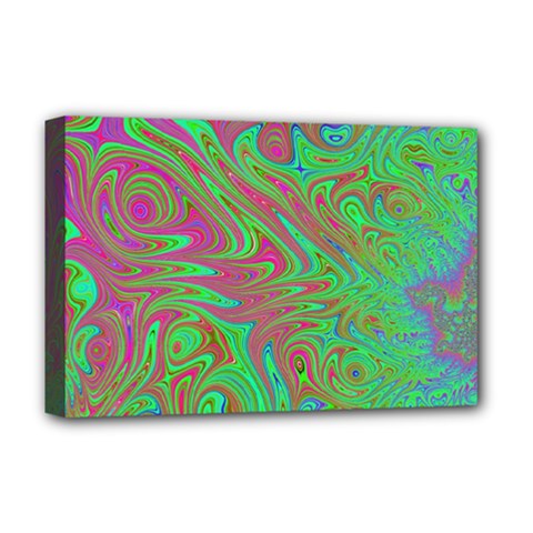 Fractal Art Neon Green Pink Deluxe Canvas 18  X 12  (stretched) by Pakrebo