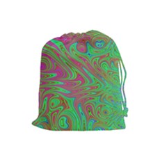 Fractal Art Neon Green Pink Drawstring Pouch (large) by Pakrebo