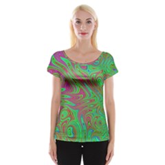 Fractal Art Neon Green Pink Cap Sleeve Top by Pakrebo