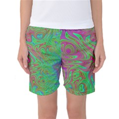 Fractal Art Neon Green Pink Women s Basketball Shorts by Pakrebo