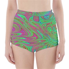 Fractal Art Neon Green Pink High-waisted Bikini Bottoms by Pakrebo