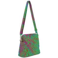 Fractal Art Neon Green Pink Zipper Messenger Bag by Pakrebo