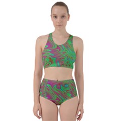 Fractal Art Neon Green Pink Racer Back Bikini Set by Pakrebo