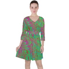 Fractal Art Neon Green Pink Ruffle Dress by Pakrebo