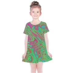 Fractal Art Neon Green Pink Kids  Simple Cotton Dress by Pakrebo