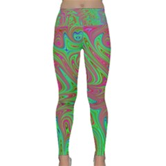 Fractal Art Neon Green Pink Lightweight Velour Classic Yoga Leggings by Pakrebo