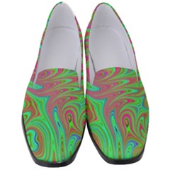 Fractal Art Neon Green Pink Women s Classic Loafer Heels by Pakrebo