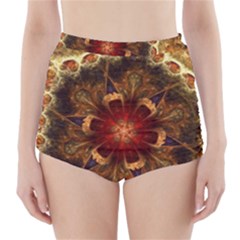 Dawn Day Fractal Sunny Gold Red High-waisted Bikini Bottoms